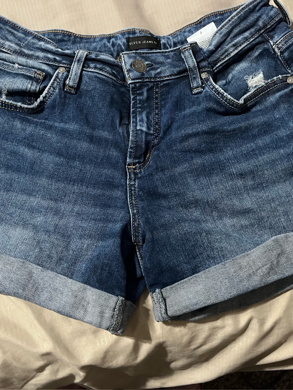 Silver Brand: Women's Dark Blue Denim Rolled-Hem Shorts